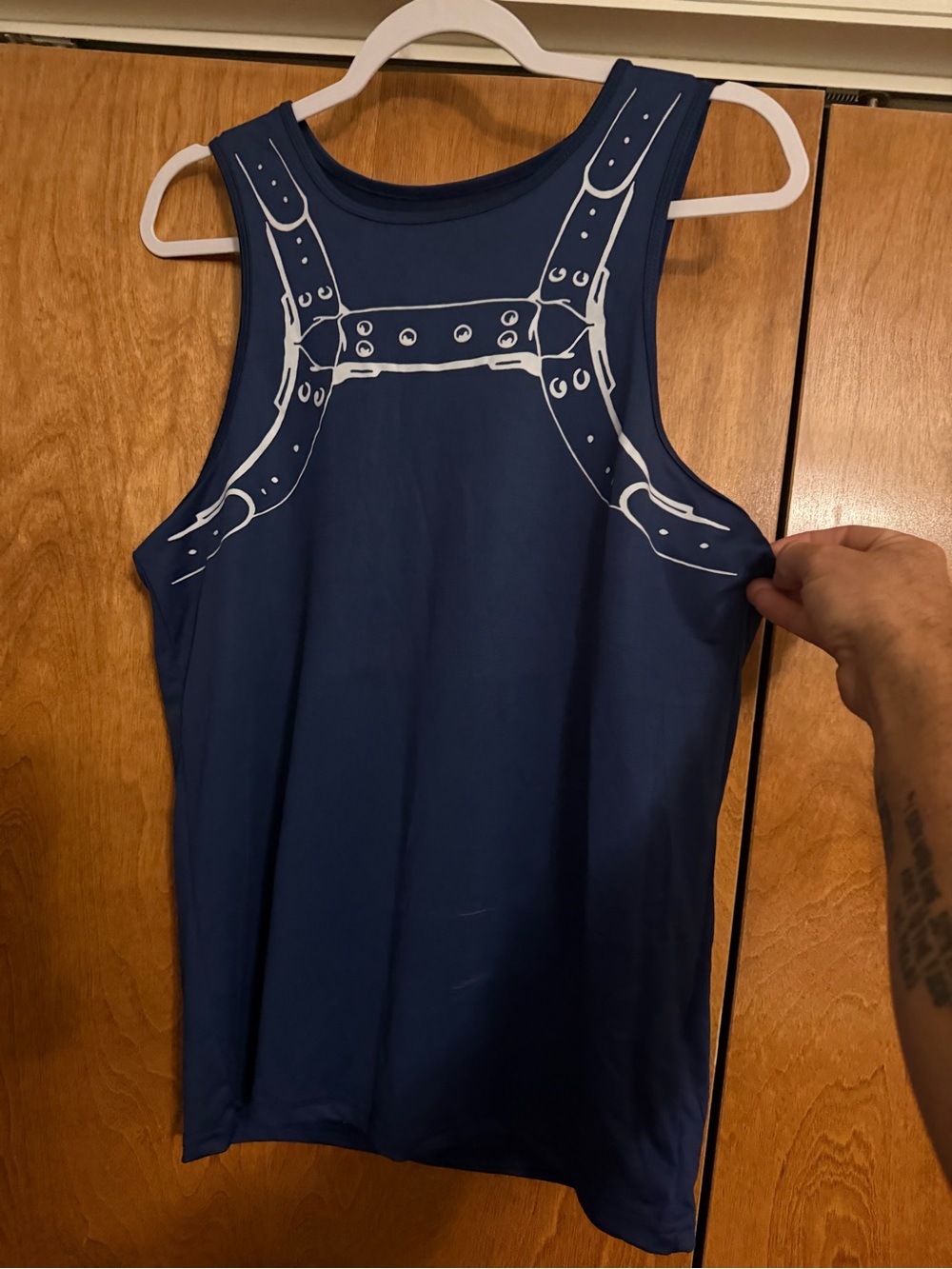 Navy Blue Graphic faux leather bondage Tank Top
